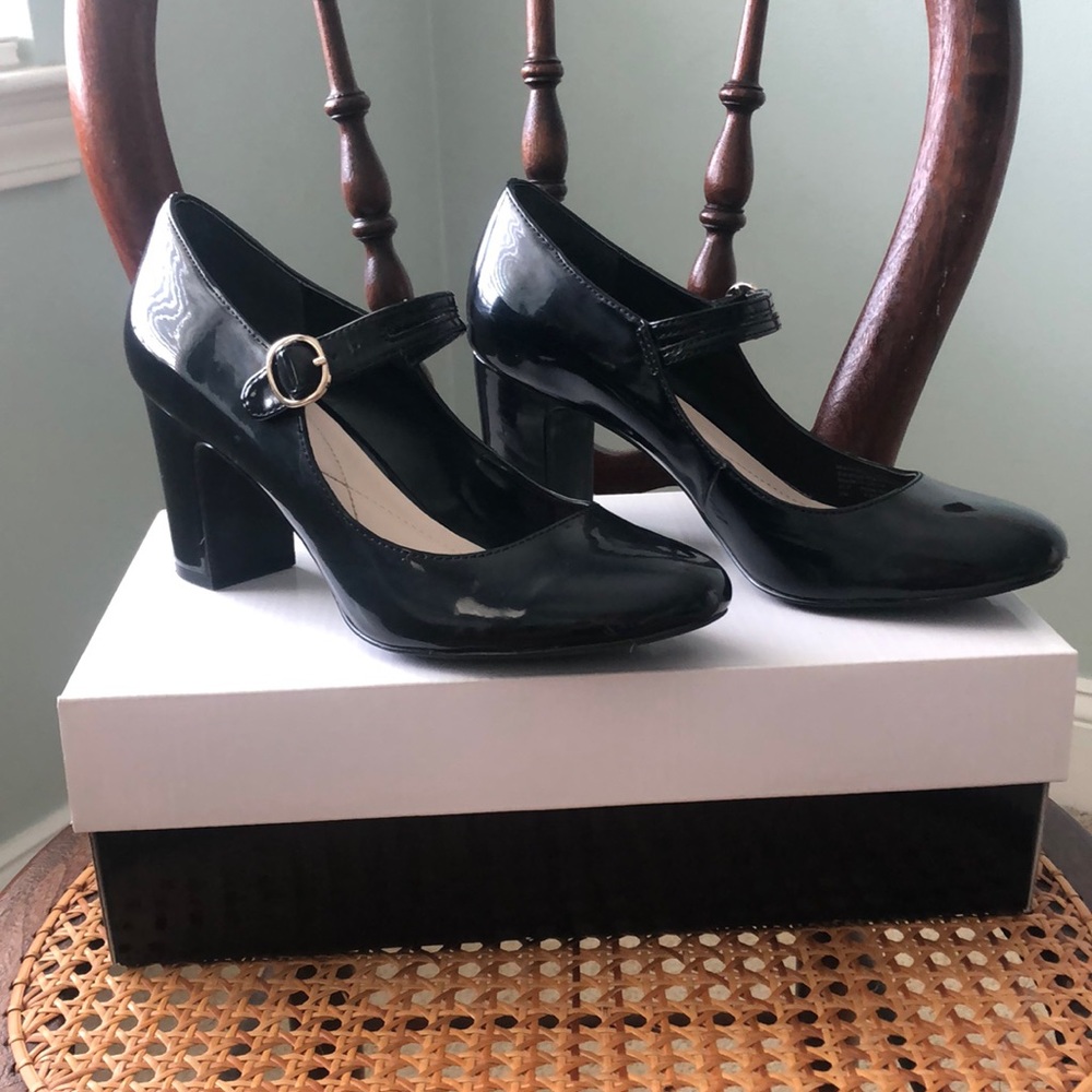 Alfani Black Patent Leather Heels with Strap